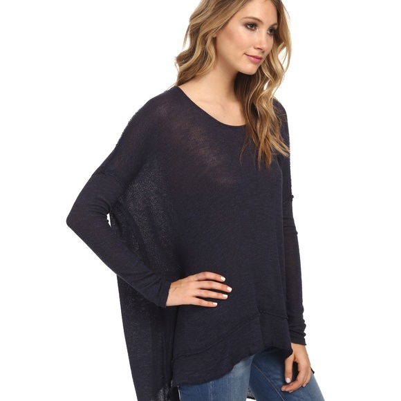 Free People Sweaters - Free People Chasing You Shadow Hacci Top, Navy